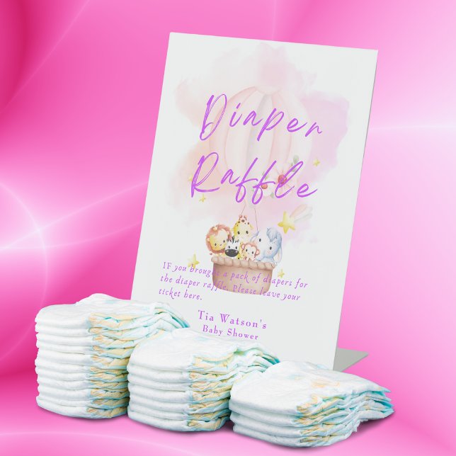 Diaper Raffle Baby Animal Safari in Pink  Pedestal Sign (Creator Uploaded)