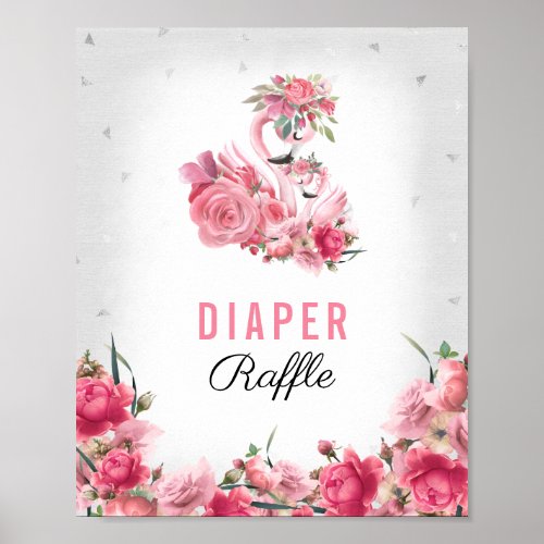 Diaper Raffle Baby Game Silver Flamingo Ballerina Poster
