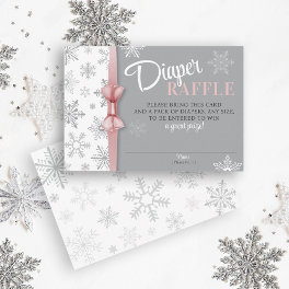 Diaper Raffle Baby Girl Pink Gray Snowflake Winter Enclosure Card
