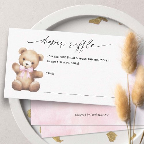 Diaper Raffle Baby Girl Shower Teddy Bear Themed Enclosure Card