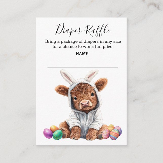 Diaper Raffle Baby Highland Cow Easter Bunny Enclosure Card (Front)