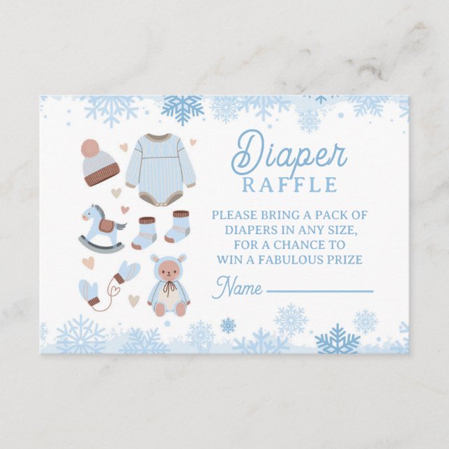 Diaper Raffle Baby Shower Blue Boy Cold Outside Enclosure Card (Front)