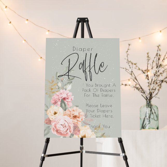 Diaper Raffle Baby Shower Blush Pink Ivory Peonies Foam Board (In Situ (Stand))