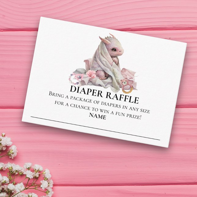 Diaper Raffle Baby Shower Dragon Pink Enclosure Card (Creator Uploaded)