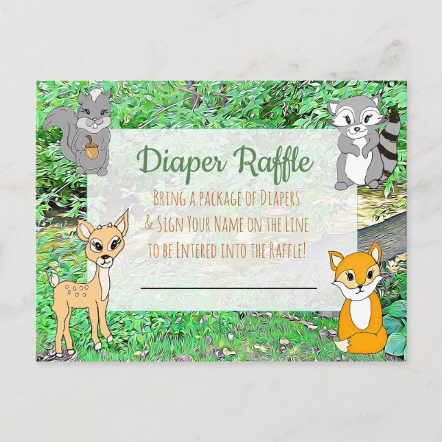 Diaper Raffle Baby Shower Game Forest Animals Postcard (Front)