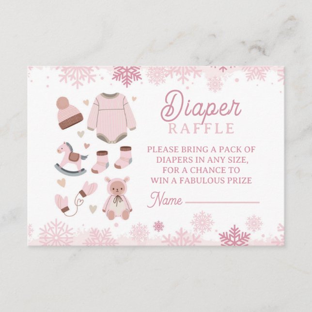 Diaper Raffle Baby Shower Girl Pink Cold Outside Enclosure Card (Front)