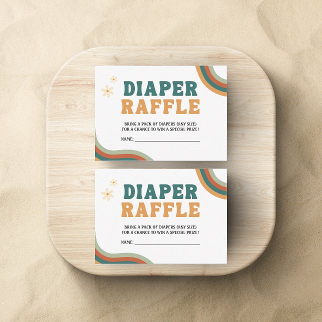 Diaper Raffle Baby Shower Groovy Retro 70s 80s Enclosure Card (Creator Uploaded)