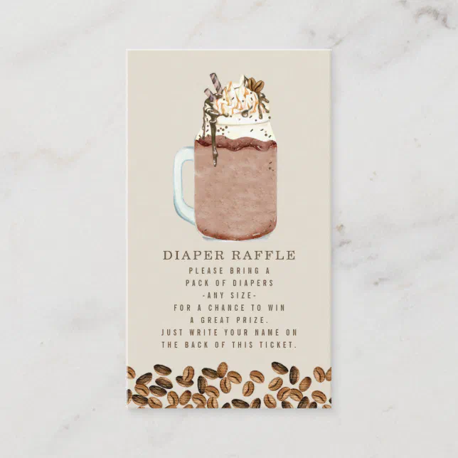 Diaper Raffle Baby Shower Iced Coffee Beans Enclosure Card | Zazzle