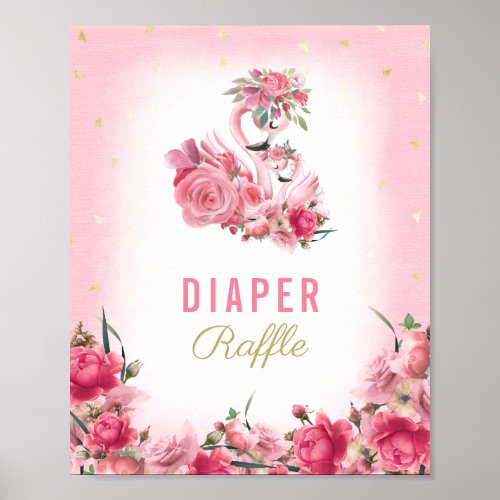 Diaper Raffle Baby Shower Pink Flamingo Ballerina Poster
