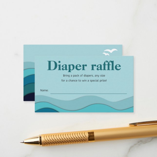 Diaper raffle Baby Shower Sailing ocean nautical  Enclosure Card (Front/Back In Situ)