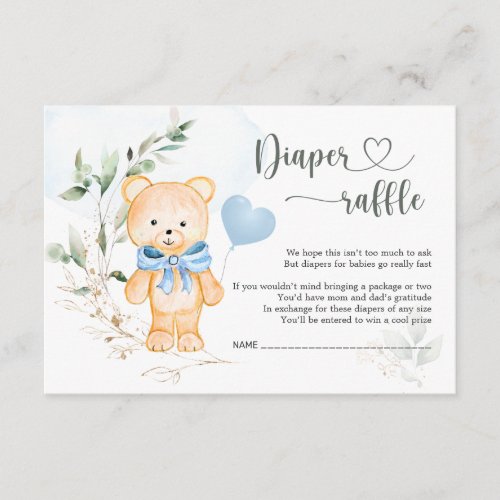 Diaper Raffle Baby Shower Teddy Bear Enclosure Card