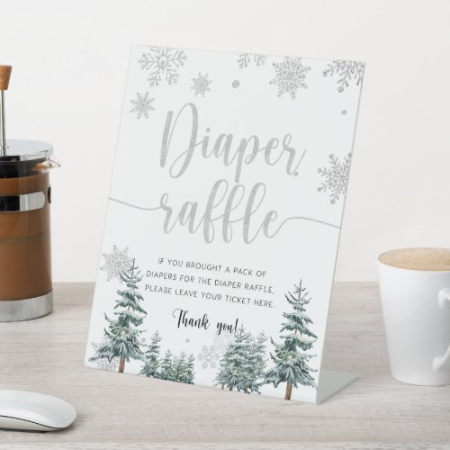 Diaper raffle baby shower winter sign silver 