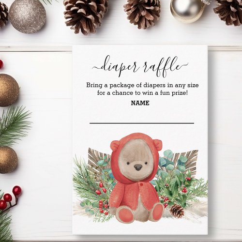 Diaper Raffle Baby Teddy Bear Boho Christmas Enclosure Card