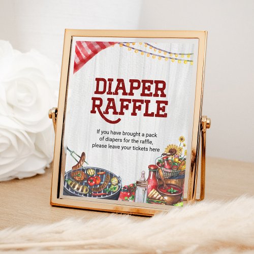 Diaper Raffle BBQ Backyard Rustic Baby Shower Poster