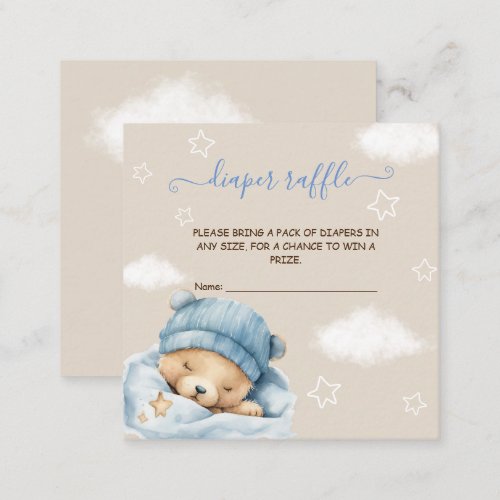 Diaper raffle bear clouds baby boy shower  enclosure card