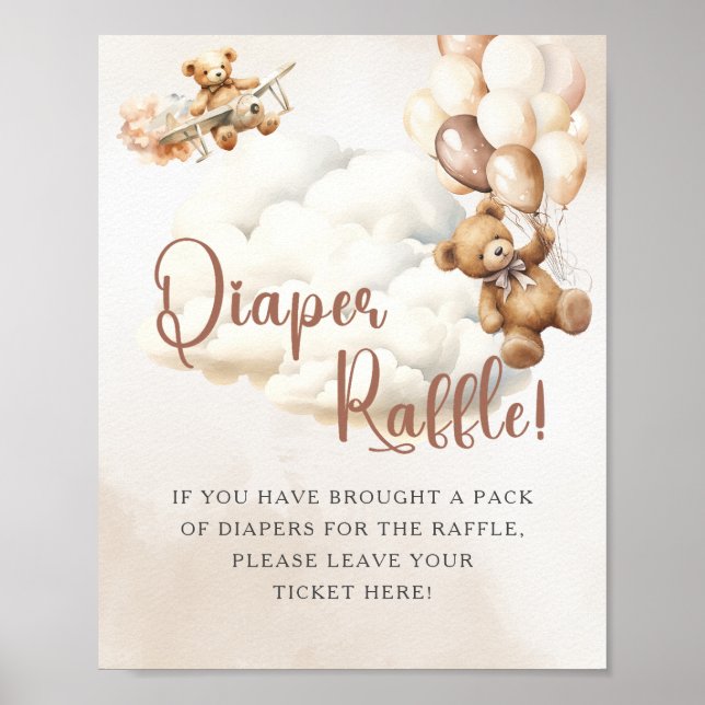 DIAPER RAFFLE Bear Simple Baby Shower Game Poster (Front)