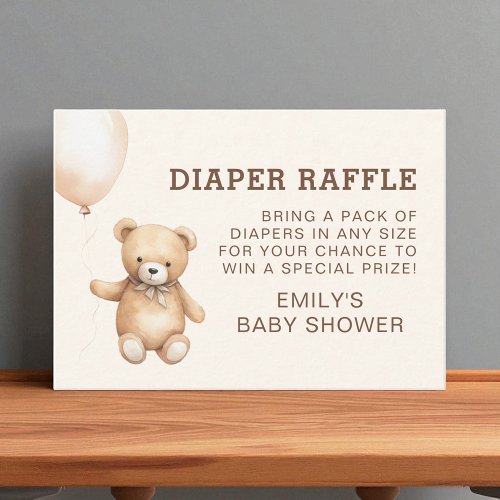 Diaper Raffle Bearly Wait Teddy Bear Baby Shower Enclosure Card by Pretty Girly Designs