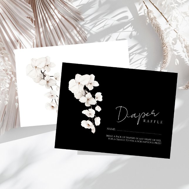 Diaper Raffle Black and White Orchids Baby Shower Enclosure Card (Modern Black and White Orchids Flowers Baby Shower Diaper Raffle Enclosure Card)