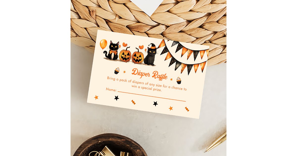 Diaper Raffle Black Cat Halloween Party Enclosure Card | Zazzle