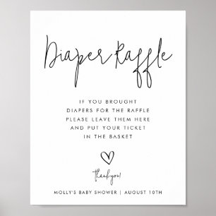 Diaper Raffle Black & White Minimalist Script Poster