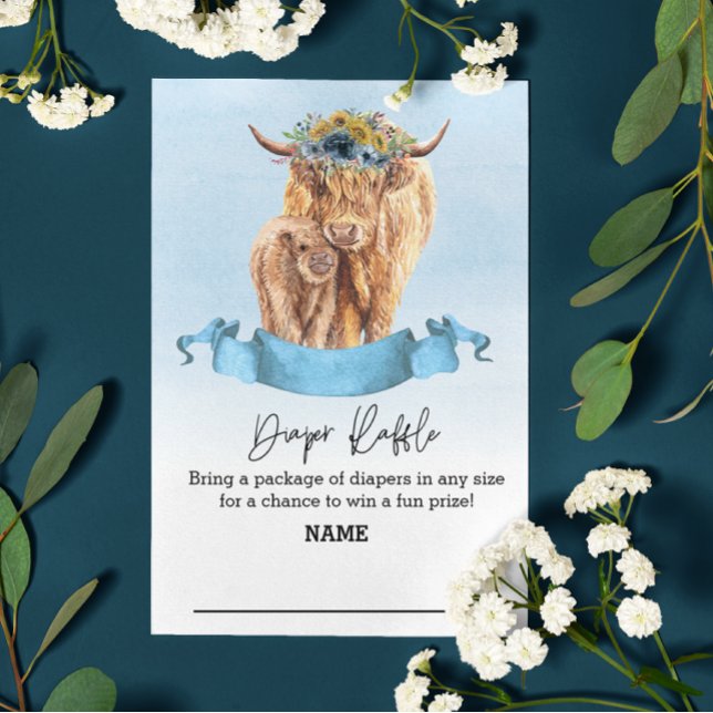 Diaper Raffle Blue boy Highland Cow   Enclosure Card (Creator Uploaded)