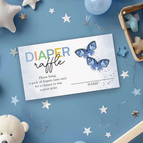 Diaper Raffle Blue Butterflies Twins Baby Shower Enclosure Card