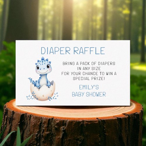 Diaper Raffle Blue Dinosaur Watercolor Baby Shower Enclosure Card by Pretty Girly Designs