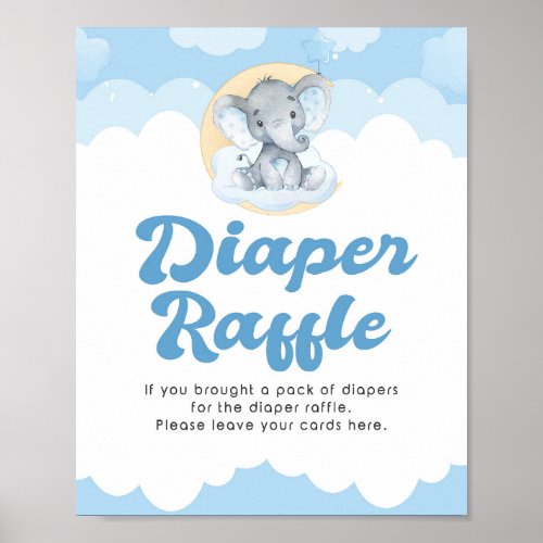 Diaper Raffle Blue Elephant Boy Baby Shower Sign