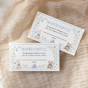 Diaper Raffle Blue Floral Nursery Baby Shower Enclosure Card