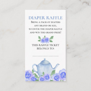 Diaper Raffle Blue Floral Teapot Baby Shower Enclosure Card