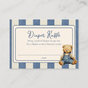 Diaper Raffle Blue Jean Teddy Bear Baby Shower Enclosure Card