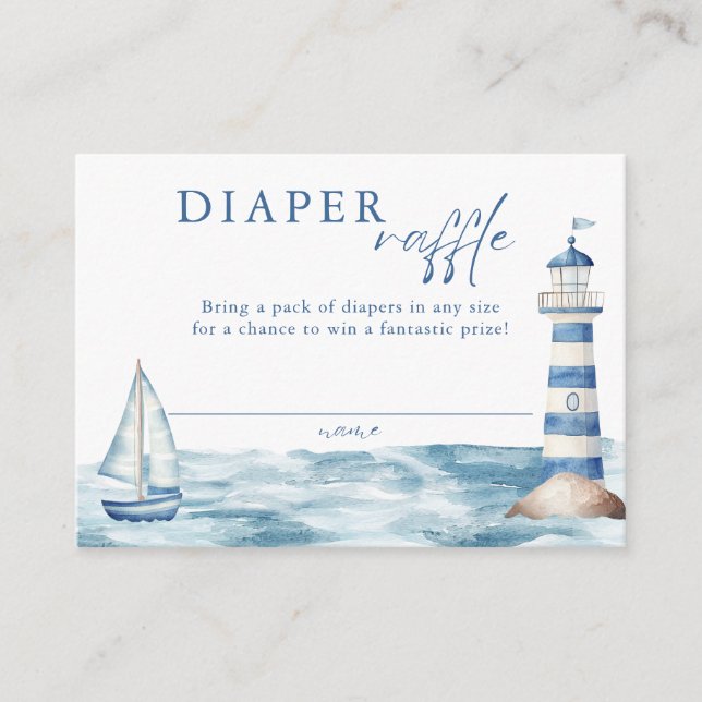 Diaper Raffle Blue Nautical Baby Shower Enclosure Card (Front)