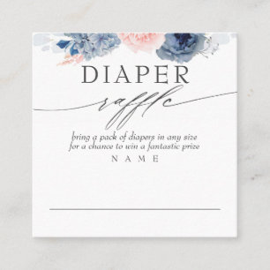 Diaper Raffle Blue Pink Floral Baby Shower Square Business Card
