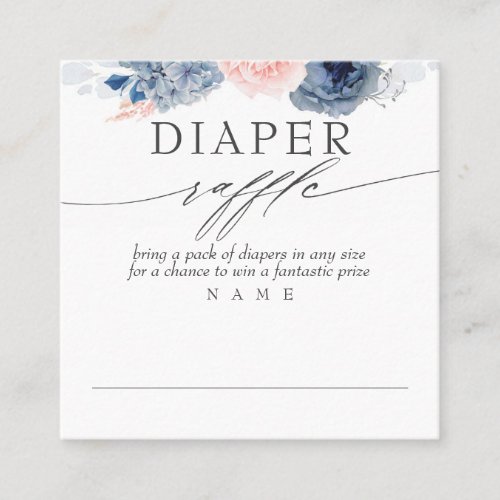 Diaper Raffle Blue Pink Floral Baby Shower Square Business Card