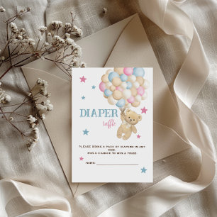Diaper Raffle Blue Pink Teddy Bear Stars Balloons Enclosure Card