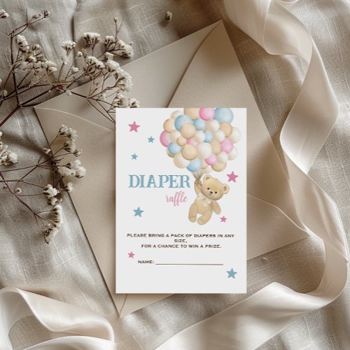 Diaper Raffle Blue Pink Teddy Bear Stars Balloons  Enclosure Card