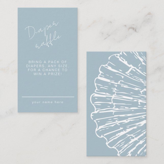 Diaper Raffle Blue Scallop Shell  Boy Baby Shower Enclosure Card (Front/Back)