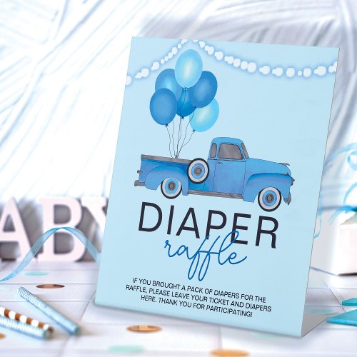 Diaper Raffle Blue Truck Balloon Light Baby Shower Pedestal Sign