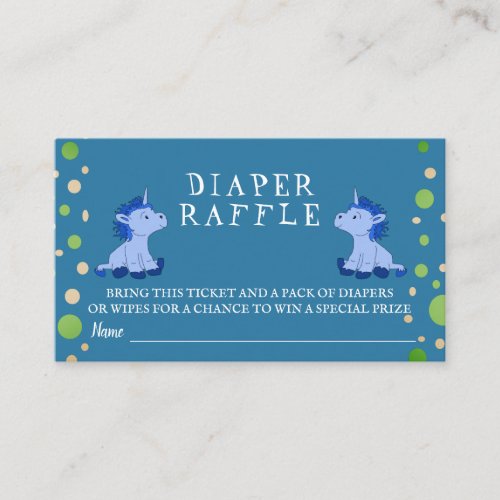 Diaper Raffle Blue Unicorn Twins Boy Baby Shower Enclosure Card