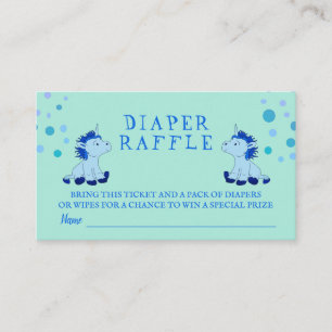 Diaper Raffle Blue Unicorn Twins Boy Baby Shower Enclosure Card