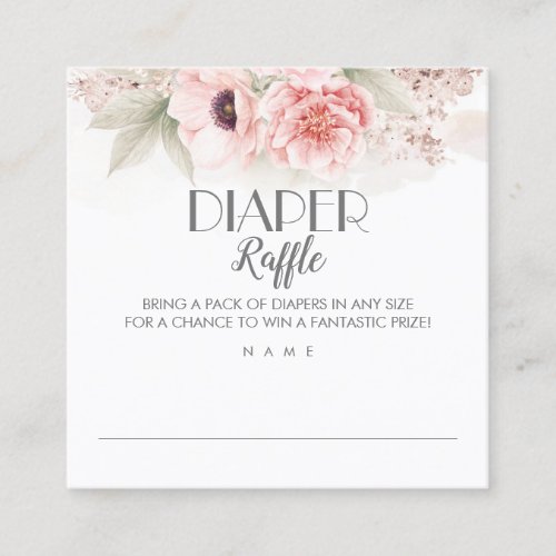 Diaper Raffle Blush Pink Floral Baby Shower Square Business Card