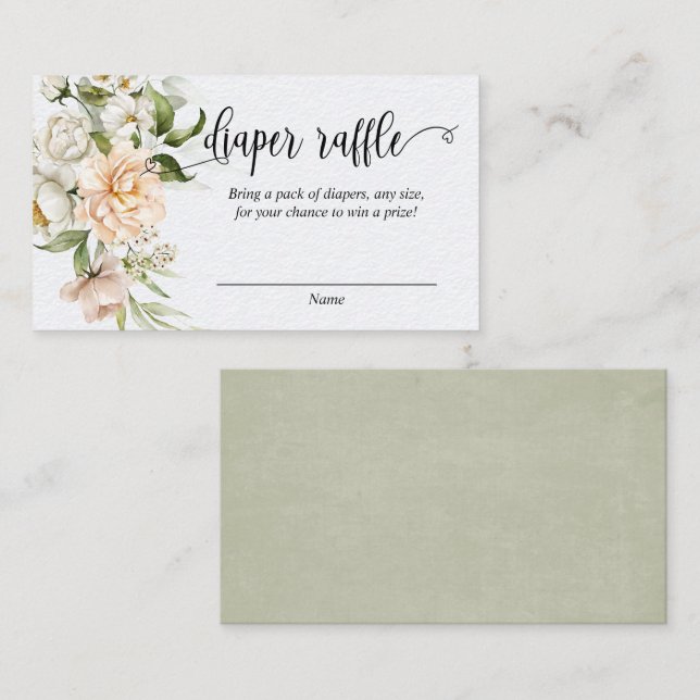 Diaper Raffle Blush Rose Sage Green Baby Shower Enclosure Card (Front/Back)