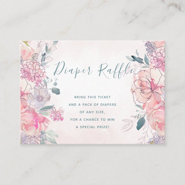 Diaper raffle blush roses baby shower insert card (Front)