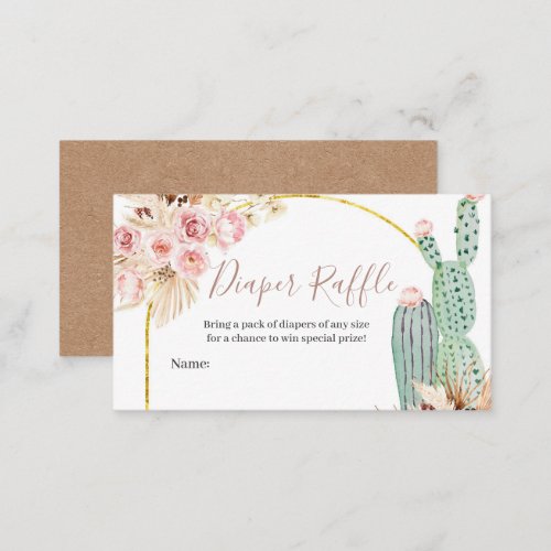 Diaper Raffle Boho Cactus Floral Enclosure Card