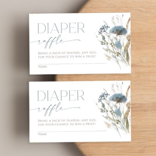 Diaper raffle boho dusty blue spring wildflowers enclosure card