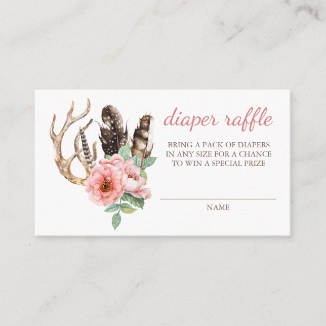 Diaper Raffle Boho Floral Enclosure Card (Front)