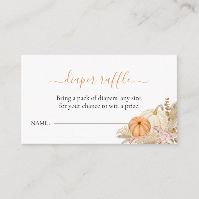Diaper Raffle Boho Floral Pumpkin Baby Shower  Enclosure Card (Front)