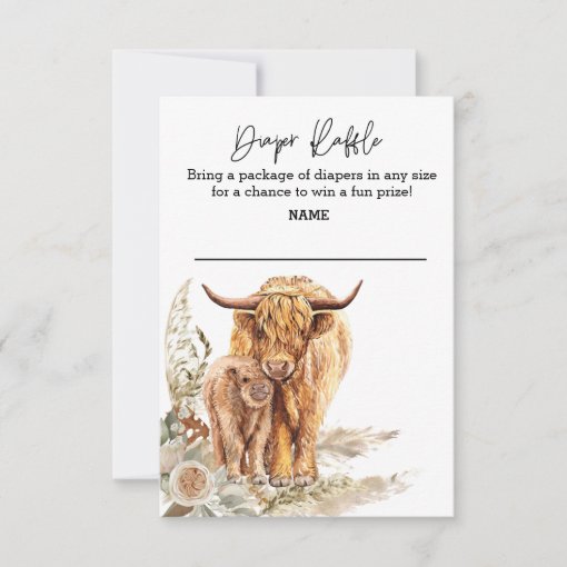 Diaper Raffle Boho Highland Cow Baby Shower Invitation | Zazzle