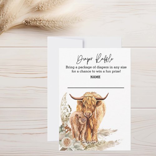 Diaper Raffle Boho Highland Cow Baby Shower  Invitation