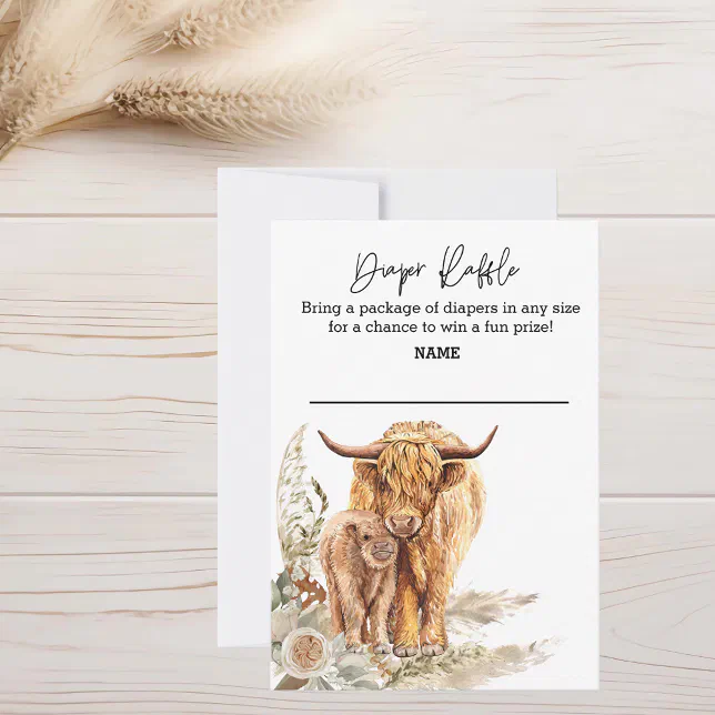 Nappy Raffle Highlander Diaper Raffle Boho Highland Cow Baby Shower Invitation | Zazzle